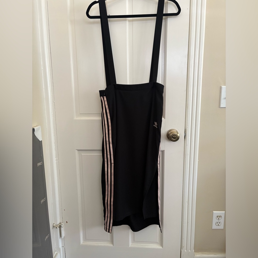 Adidas Black Jumper Dress with Pink Stripes
